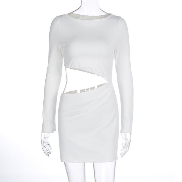 New Fashion Women Sexy Hollow Out Crop Round Neck Slimming Bodycon Casual Date Night Out Clubwear Midi Dress_ecoleips.com