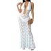Women's Clothing Hollow Halter Neck Long Skirt Sexy Transparent Lace Solid Color Temperament Slim Dress_ecoleips.com