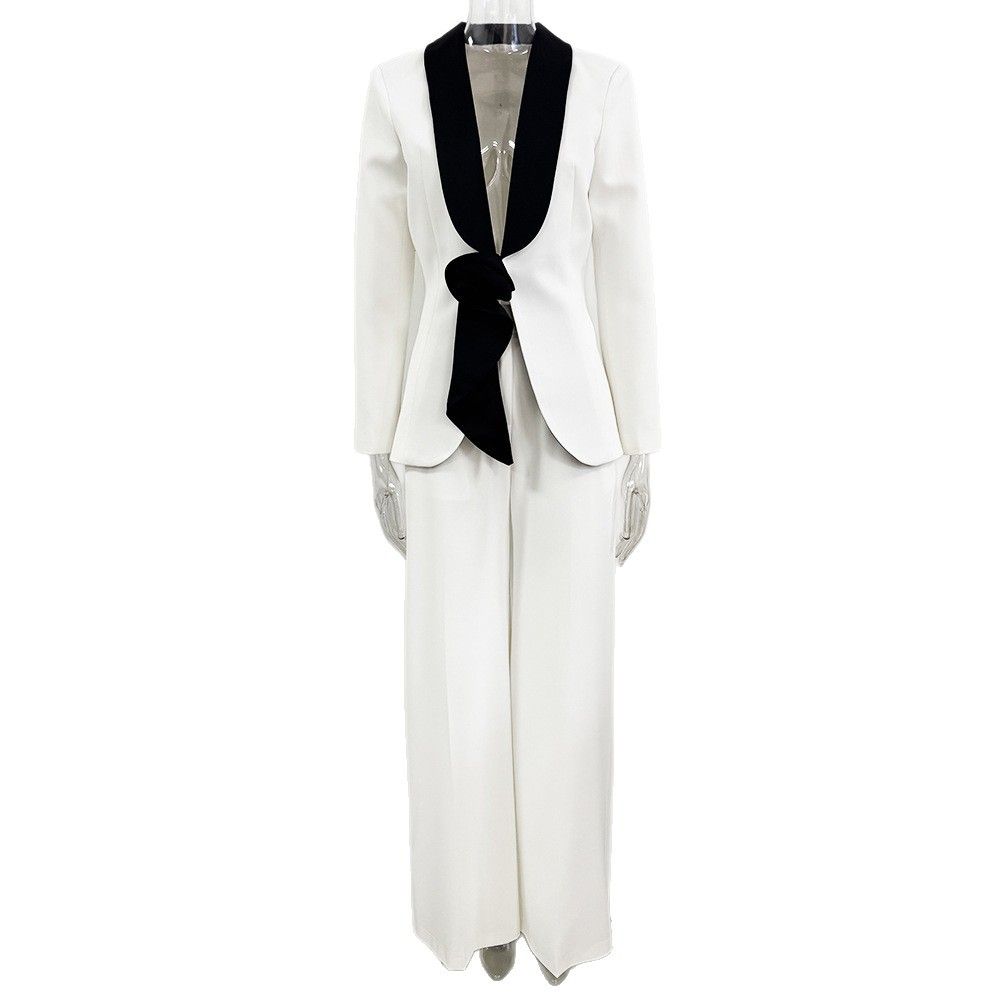 K Two Piece Fashionable New Style Contrasting Green Fruit Collar Three-dimensional Flower Suit Pants Set_ecoleips.com