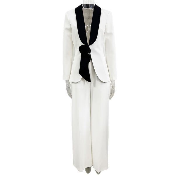 K Two Piece Fashionable New Style Contrasting Green Fruit Collar Three-dimensional Flower Suit Pants Set_ecoleips.com