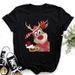 Merry Christmas Tree Santa Claus Simple Fashion Letter Loose Fit Short Sleeve T-Shirt For Women_ecoleips.com