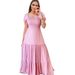Women's Clothing Commuting Solid Color Square Collar Stitching Long Skirt Dress_ecoleips.com