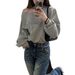 Women's Clothing Short Oblique Shoulder Sweatshirt For Women With Hot Diamonds Loose One Shoulder Lazy Gray Cocoon Sweatshirt_ecoleips.com