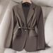 Women's Clothing Elegant Blazer Slim Fit Professional & Casual Jacket With Belt, Stretch Polyester Blend, Versatile Office To Weekend Wear_ecoleips.com
