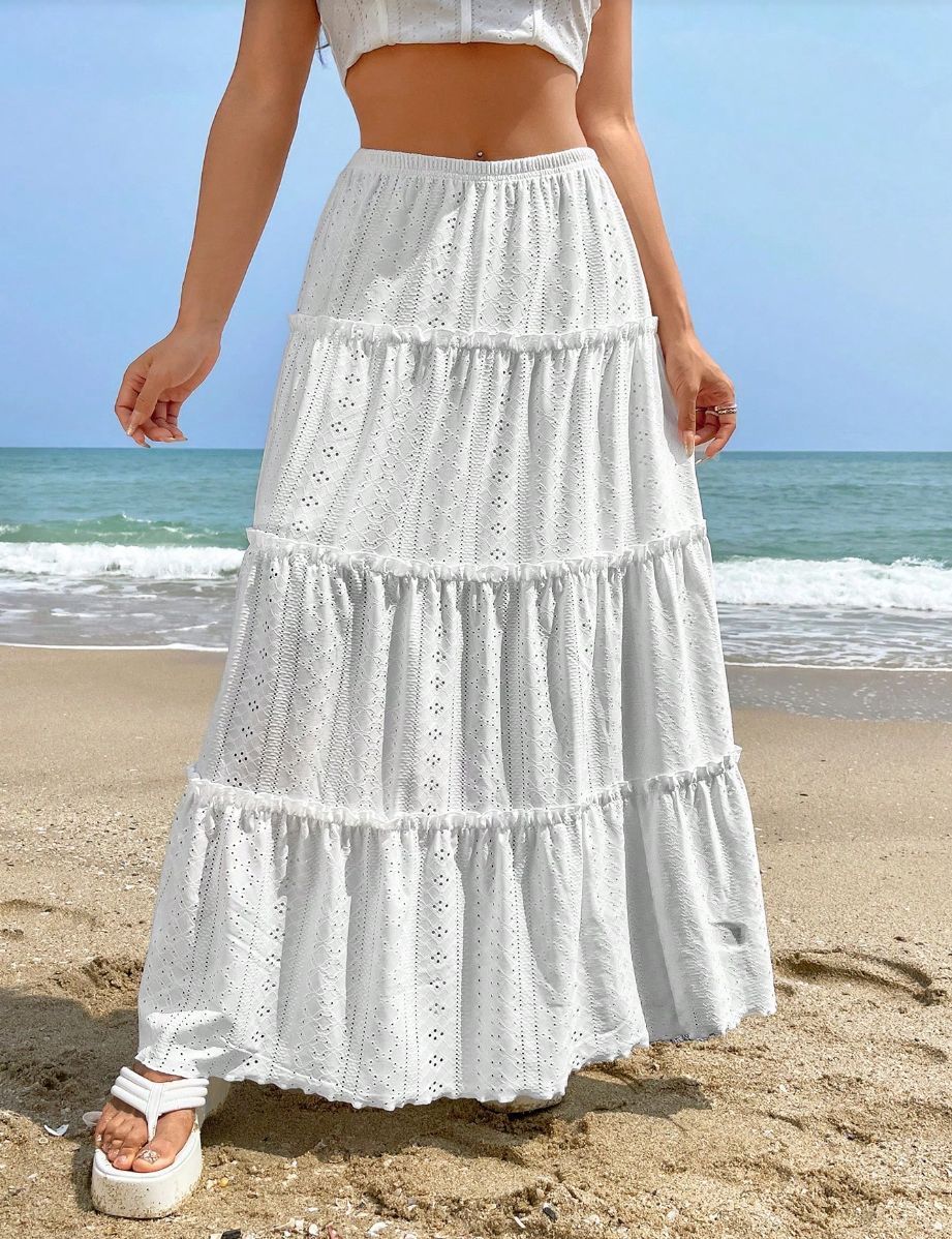 Women's Solid Color Midi Skirt Elastic Waist A-Line Casual Polyester Spring/Autumn Summer Versatile Skirt_ecoleips.com