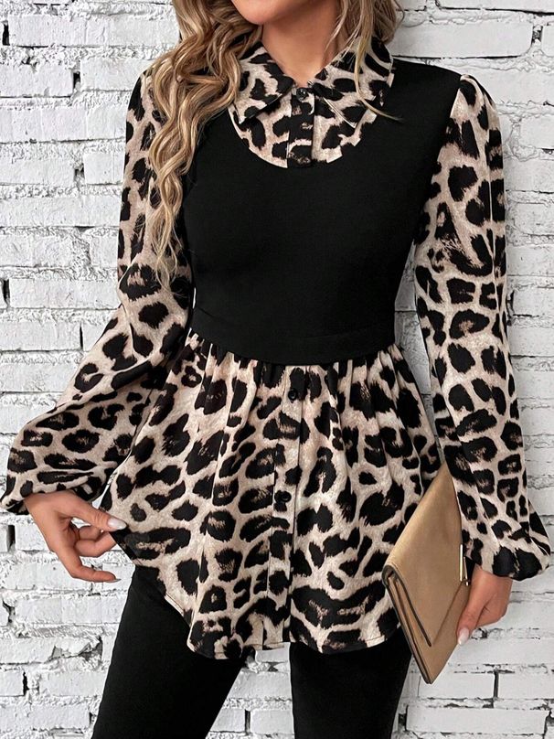 Hot-Selling Autumn Winter European And American Women's Fashion Cross-Border Elegant Leopard Print Two-Piece_ecoleips.com