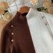 Women’s High-Neck Knit Sweater – Two-Tone Contrast Stitch Pullover (S-XL) – Polyester Fleece Winter Turtleneck (Coffee/Black/Beige)_ecoleips.com