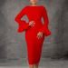 Women's Clothing Winter New Fashion Solid Color Hip Bell Sleeve Dress_ecoleips.com
