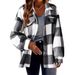 Women's Clothing Plaid Pattern Plush Coat Autumn Winter Button Down Collar Jacket Warm_ecoleips.com