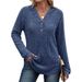 Women's V Neck Button Up Fleece Knit Top Solid Color Loose Fit Hooded Top For Fall/Winter Style_ecoleips.com