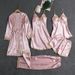 Women's Clothing new pajamas with chest pads Silk sexy sling golden flower five piece pajamas thin home clothes_ecoleips.com