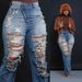 "Tassel-Trim Straight Leg Jeans - Elastic Waist Winter Denim Pants For Women (Blue/Dark Blue, S-XXL)"_ecoleips.com