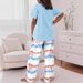 Women's Spring/Summer Comfortable Round Neck Casual Two Piece Set Striped Print Wide Leg Pants Short Sleeve_ecoleips.com