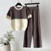 Women's Lace Two Piece Set Short Sleeve Fashionable Casual Suit Elegant Summer Style Wide Leg Pants European And American Cross Border_ecoleips.com