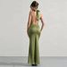ng2510292 Cross-Border Halter Neck Evening European And American Slim Fit New Solid Color Sexy Women's Long Banquet Dress_ecoleips.com