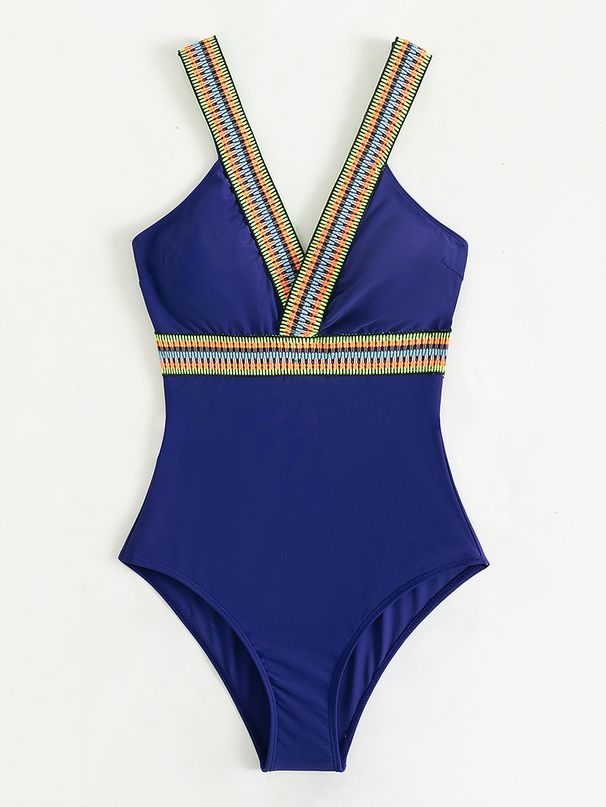 Women's Clothing Printed Ribbon Swimsuit Conservative Deep V Hot Spring Triangle Swimsuit For Women_ecoleips.com