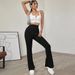 Voya Women's Spring Summer New European And American Style High-waisted Slim-fit No-belt Flared Knit Casual Long Pants Casual Flared Pants_ecoleips.com