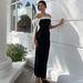 Women's Off-Shoulder Stretchy High-Waisted Tube Dress Bodycon with Flowy Sash Sleeveless Mini Dress for Party And Vacation_ecoleips.com