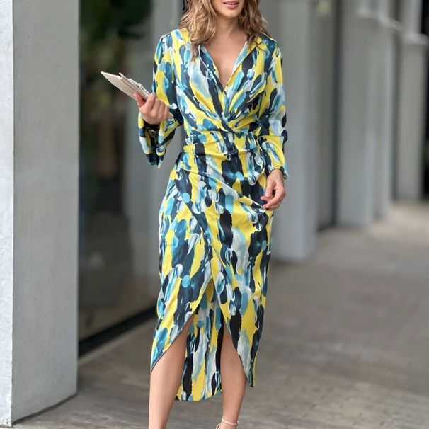 Women's Clothing Women's Irregular Skirt Fashionable Temperament Commuting Long Sleeved Medium Length Women's Dress_ecoleips.com