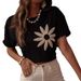 European And American Cross-Border Version Slimming 3D Embroidery Pleated Soft Lightweight Breathable Round Neck_ecoleips.com