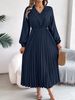 Women's Clothing Elegant Temperament V Neck Lace Waist Pleated Long Skirt_ecoleips.com