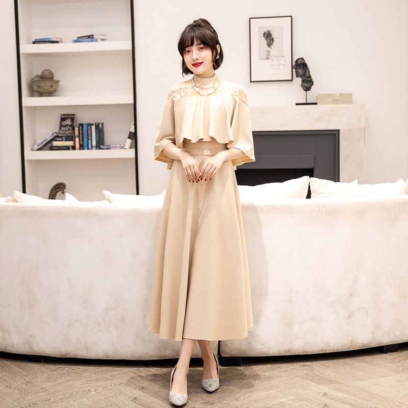 Black evening dress for women new summer banquet elegant temperament celebrity slim dress mid-length evening dress no necklace included_ecoleips.com