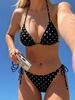 Polka Dot Triangle Tie-Front Bikini Set, Adjustable Sexy Two-Piece Swimsuit For Women, Retro Beachwear_ecoleips.com