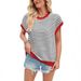 Women's Clothing New Fashion Striped Sweater Casual Contrast Color Bat Sleeve Round Neck Sweater_ecoleips.com