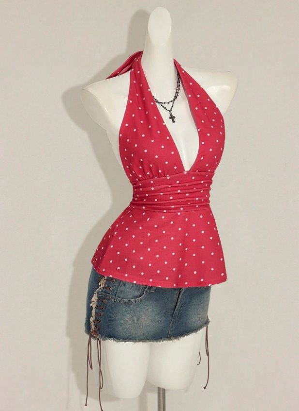 Women's European American Style Halter Neck Tie Backless Ruched Slim Fit Sleeveless Vest Summer Top Flattering Tummy Hider_ecoleips.com