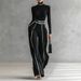 Autumn Winter Women's Elegant Two Piece Set Stand up Collar Contrast Color Hem Slimming Long Sleeve Knit Wide Leg Pants_ecoleips.com