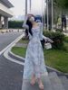 Summer Floral Print Chiffon Halter Dress Set Women's Knitted Cardigan Outerwear Two-Piece Suit Korean Style Commute Fashion_ecoleips.com