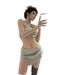 2025 Summer Hot Girl Sports Female Pure Desire Style Halter Small Strap + Bodycon Split Skirt Short Two-Piece Set_ecoleips.com