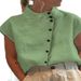 Women's Clothing Button Cotton And Linen Stand Collar Casual Shirt Comfortable Short Sleeve Shirt_ecoleips.com