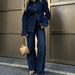 Women's Clothing Trend Solid Color Single Breasted Denim Classic Denim Jacket & Pants Set – Stylish Two-Piece Outfit Comfortable Versatile, Blue_ecoleips.com