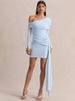 Mozision Diagonal Collar Backless Sexy Mini Dress Women Elegant Long Sleeve Draped Ruched Bodycon Club Party Dresses Female_ecoleips.com