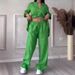 Women's Single-Breasted Long Sleeve Shirt & Wide Leg Lace-Up Pants Set_ecoleips.com