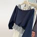 real Shot Of A Two-piece Striped Patchwork Long-sleeve Off-shoulder Women's Jacket, New Loose-fitting_ecoleips.com