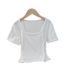 Women's Solid Color Ribbed Square Neck Short Sleeve T-Shirt Inner Layer Base Shirt Comfortable Spring Summer Autumn 2025 Style_ecoleips.com