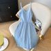 Elegant French Hepburn Style Women's Knitted Maxi Dress With Slimming Waist Spaghetti Strap Pleated Design Sophisticated Alluring Dress_ecoleips.com