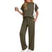 Women's Casual Short Sleeve Top With Wide-Leg Pants Set - Solid Color Loungewear & Street Style Outfit_ecoleips.com