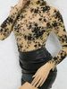 Women's Clothing Navy Blue Flocked Rose Mesh Long Sleeved Top Slim Fit Inner Layer Style For Women For Formal & Casual For Women_ecoleips.com