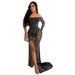Women's Clothing Sexy Hot Diamond Wrapped Chest See Through Side Opening Slim Fit Floor Length Dress Nightclub_ecoleips.com