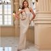 Women's Clothing Apricot Halter Neck Sequined Backless Fishtail Dress Evening Dress Long Skirt Dress_ecoleips.com