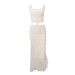 2 Piece Lace Outfit, Square Neck Ruched Crop Cami Top + High Waist Mermaid Maxi Skirt Set Two Piece Dress_ecoleips.com