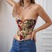 French-Inspired Lace-Up Bustier Top – Vintage Floral Print Corset Cami For Women (S/M/L) – Black/Blue/Red/Pink & More_ecoleips.com