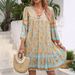 Voya Women's European And American Spring Summer Casual Bohemian Vacation Rayon Printed V-Neck Dress Women's_ecoleips.com