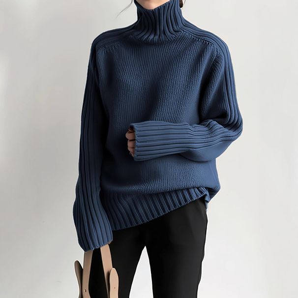 Classic Crewneck Sweater For Women – Versatile Solid Color Knit Top (XS-XXL, Navy Blue/Olive Green)_ecoleips.com