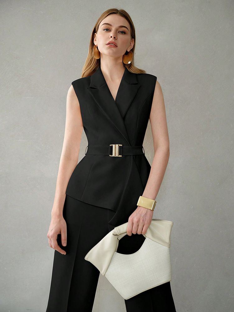 Women’s Clothing spring and autumn new women's clothing French fashion temperament top vest sleeveless V neck waist suit jacket_ecoleips.com