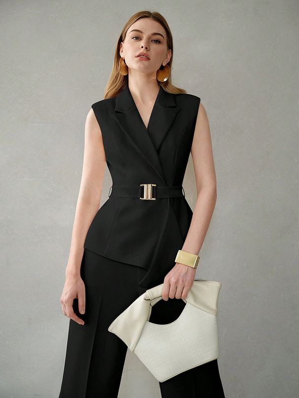 Women’s Clothing spring and autumn new women's clothing French fashion temperament top vest sleeveless V neck waist suit jacket_ecoleips.com