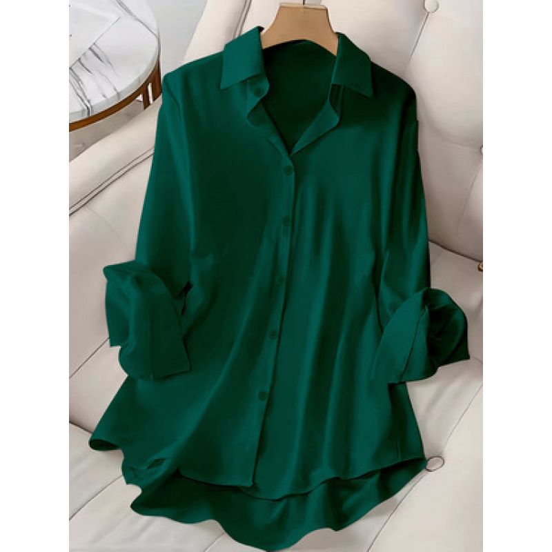 plus Size Women's Classic Shirt Lapel Collar Long Sleeves Comfortable Office Casual Wear for Curvy Figures_ecoleips.com